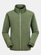 Mens Double-sided Fleece Solid Warm Long Sleeve Casual Collar Jacket - Green