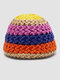 Unisex Handmade Thick Thread Knitted Color Contrast Wide Stripes All-match Warmth Bucket Hat - #03