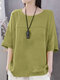 Женская блузка с простыми швами и круглым вырезом Шея Хлопковая блузка с заниженными плечами - Зеленый