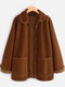 Wool Patchwork Turn-down Collar Plus Size Winter Coat - Brown