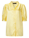 Solid Color Puff Sleeve Plus Size Vintage Silk Shirt for Women - Yellow