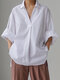 Solid Color Loose Long Sleeve Casual Blouse for Women - White