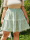 Plus Size Calico Lace Insert Skirt - Light Green