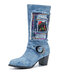 Plus Size Women Denim Fabric Buckle Side Zipper Mid Calf Chunky Heel Boots - Blue