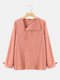 Solid Irregular Collar Button Comfy Long Sleeve Blouse - Pink