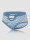 Women Plain Fishnet Stretch See Through Breathable Sexy Panties - Blue