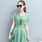 Solid Color Short Sleeve Slim Chiffon A Word Dress - Green
