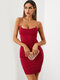 الصلبة سلسلة عارية الذراعين بلا أكمام Bodycon فستان قصير مثير - نبيذ أحمر