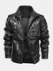 Mens Black PU Leather Long Sleeve Zipper  Pocket Motorcycle Leather Jackets Coats - Black