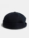 Unisex Cotton Solid Color Fashion Simple All-match Adjustable Brimless Beanie Landlord Caps Skull Caps - Black