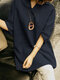 Solid Loose 3/4 Sleeve Lapel Casual Blouse - Navy