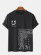 Camisetas masculinas Smile étnica Paisley estampada gola redonda manga curta inverno - Preto