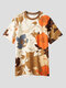 T-shirts à manches courtes de vacances hawaïennes à imprimé floral pour hommes - Abricot