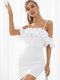الصلبة كشكش عارية الذراعين قابل للتعديل حزام فستان قصير مثير - أبيض