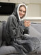 Women Zip Front Thick Double-Plush Wearable Blanket Oversized Hoodie Home Robe Sweatshirt With Large Front Pocket - Gray