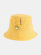 Unisex Cotton Solid Color Letters Cartoon Chicks Embroidery Fashion Bucket Hat - Yellow