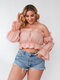 Plus Size Slash Neck Backless Bell Sleeves Blouse - Pink