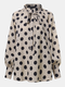 PolkaDot Print V-neck Puff Sleeve Knotted Plus Size Shirt for Women - Beige
