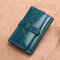 Women Trifold Oil Wax Genuine Leather 8 Card Slot Wallet Vintage Coin Purse - Blue