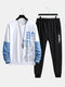 Mens Letter Print Sleeve Stitching Sweatshirt Street Two Pieces Outfits - White