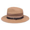 Men's Flat Brim Mesh Solid Belt Jazz Hat Canvas Material Breathable Flexible Classic Sun Hat - Khaki