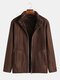 Mens Double Wearable Fleece Coats Long Sleeve Warm Fur Jackets - Coffee