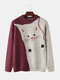 Mens Cute Cat Pattern Knit Crew Neck Casual Drop Shoulder Pullover Sweaters - Red