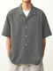 Mens Solid Texture Revere Collar Side Split Cotton Shirts - Gray
