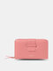 Women's Faux Leather Simple Zipper Wallet Multi-card Slot Card Holder Mini Wallet - Dark pink