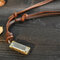 Personality Vintage Men Women Necklace Mini Cowhide Chain Alloy Harmonica Pendant Necklace - Coffee