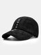 Unisex Solid Color Faux Cashmere Letter Embroidery Vintage All-match Warmth Baseball Cap - Black