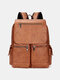 Men Vintage PU Leather Large Capacity Multi-pocket Backpack - Khaki