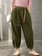 Solid Color Pocket Elastic Waist Long Casual Pants for Women - Army green