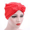 Women Satin Solid Color Big Bowknot Muslim Beanie Hat Four Seasons Suitable Casual Turban Cap - Red