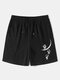 Shorts masculinos com estampa de lua de desenho animado e cordão na cintura - Preto