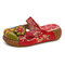 SOCOFY Zapatos retros coloridos de cuero con aberturas y flores de talón abierto - Rojo