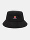 Unisex Canvas Solid Color-Block Letter Pattern Print All-match Sunscreen Bucket Hat - Black