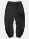 Mens Contrast Patchwork Multi Pocket Buckle Waist Street Cuffed Cargo Pants - Dark Gray