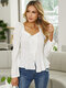 Solid Oblique Button Puff Sleeve Square Collar Blouse - White