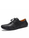 Menico Men Hand Stitching Comfort  Lace Up Soft Driving Leather Shoes - Black