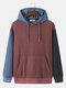 Mens Texture Contrast Patchwork Casual Overhead Drawstring Hoodies - Red