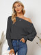 Solid Pearl One Shoulder Dolman Long Sleeve Loose T-shirt - Gray