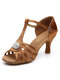Women Latin Dance Social Dance Square Dance Soft Sole T-Strap Sandals Dancing Heels - Brown