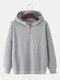 Mens Solid Color Half Zip Cotton Loose Casual Elastic Hem Pullover Hoodies - Grey