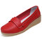 Women Casual Genuine Leather Solid Color Wedges Heel Loafers - Red
