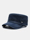 Men Washed Distressed Cotton Solid Letter Metal Label Outdoor Sunshade Casual Military Hat Flat Cap - Navy