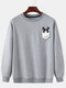 Mens Cotton Cartoon Animal Print Drop Shoulder Pullover Sweatshirts - Grey