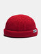 Unisex Knitted Solid Color Letter Patch All-match Warmth Brimless Beanie Landlord Cap Skull Cap - Red