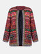 Jaquetas mangas compridas com bolsos de retalhos de fita com estampa étnica vintage - Vermelho