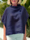 Женская сплошная цветная повседневная блузка из хлопка Шея - Темно-синий